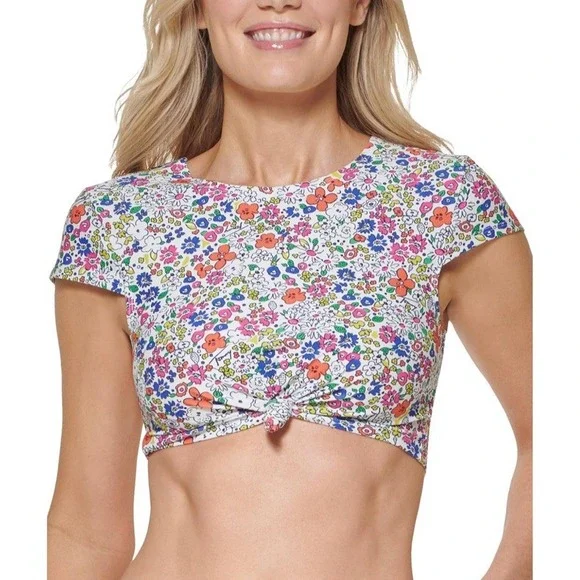 NWT‎ Tommy Hilfiger Women's Knotted Printed Swim Top - Sz XXL - White Multicolor