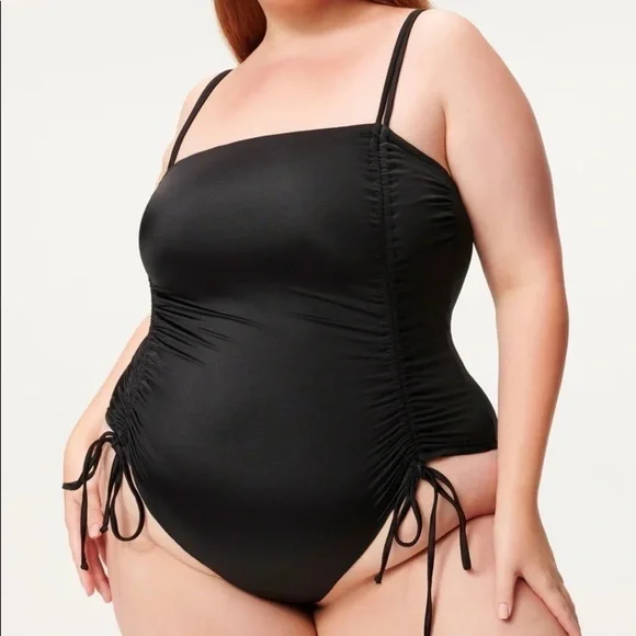 Good American  Shine Ruched One-Piece black swimsuit six 6 3XL