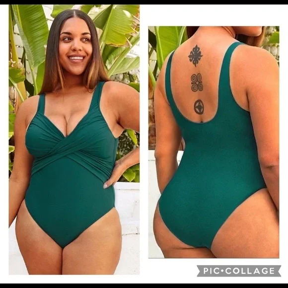 Cupshe Green Ruched Plus Size One Piece Swimsuit Size 0X