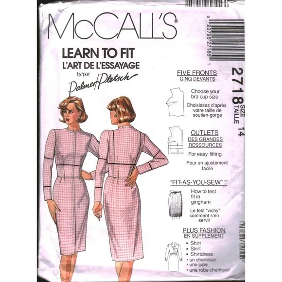 McCalls 2718 Palmer Pletsch Learn to Fit Dress Skirt Shirt Sewing Pattern Sz 14