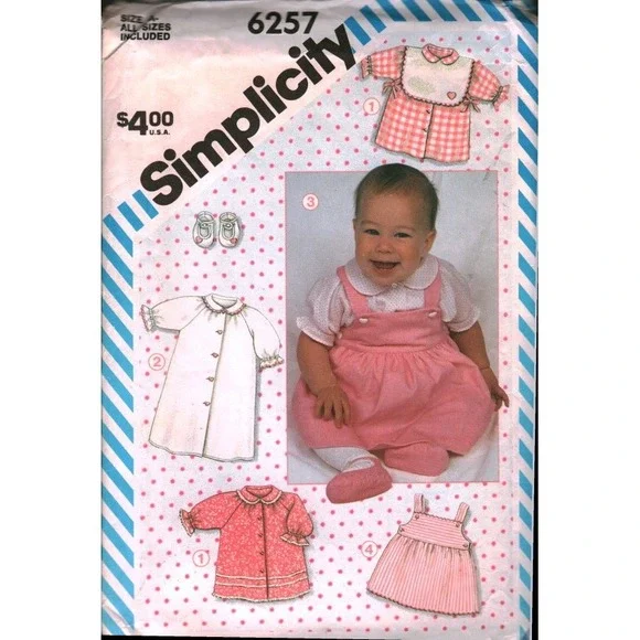 Simplicity 6257 Babies Layette Sewing Pattern Dress Gown Top Jumper Bib Bootees
