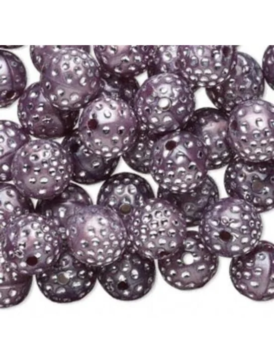 20 Fun Retro Mauve & Silver Polka Dot 10mm Round Beads