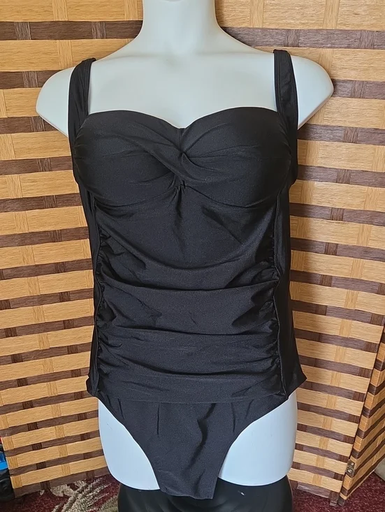 NWT! Betsey Johnson Black Bandeau Ruched One-Piece Swimsuit