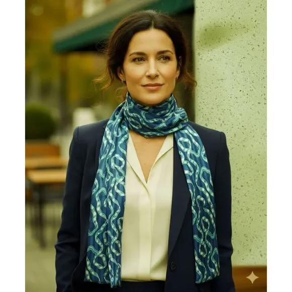 Talbots 100% Silk Oblong Scarf – NWT – Nautical Rope PrintSize: 66