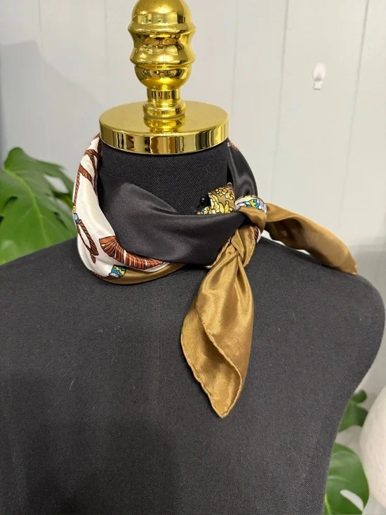 Silk-Look Twilly Scarf in Black and Brown - Women Accessories