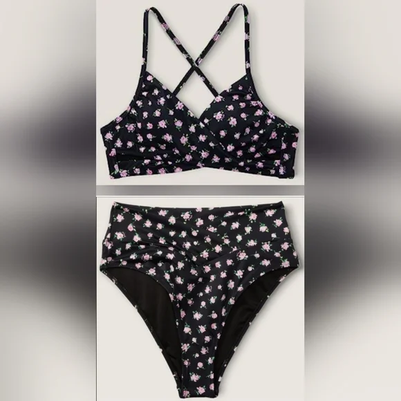 XL/XL PINK Swim Body Wrap Bikini Top Crossband Cheeky Bikini Set