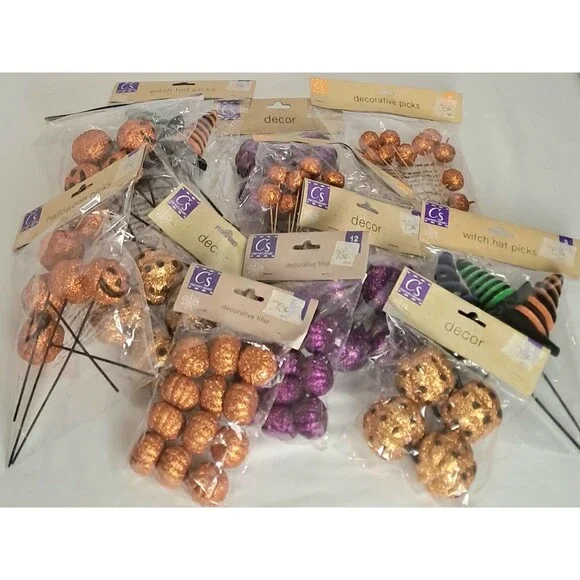 Crafter's Square Halloween Pumpkin Witch Picks Filler Decor Purple Green Glitter