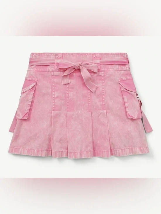 Justice Pink Pleated Cargo Skort with Tie Waist