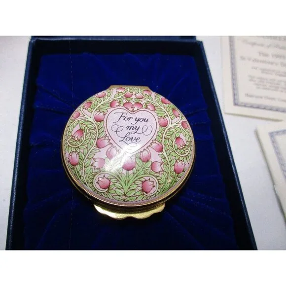 Enamel Box Halcyon Days St.‎ Valentines Day 1993 Snuff Pill Jewelry lovers