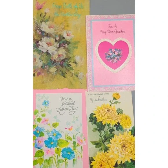 4 Old Used Vtg Greeting Card Fronts for Crafting Mother Grandmother Thanksgiving