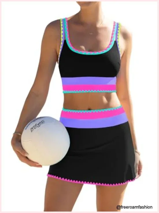 Women's Tummy Control 3 Piece Bikini Set High Waisted Skirt Swimsuit