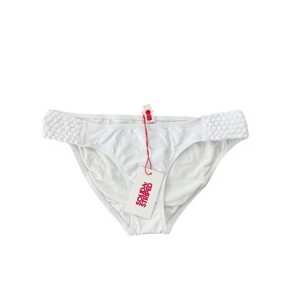 Solid & Striped The Braided Elle Bikini Bottom White Low Rise Medium‎ NWT