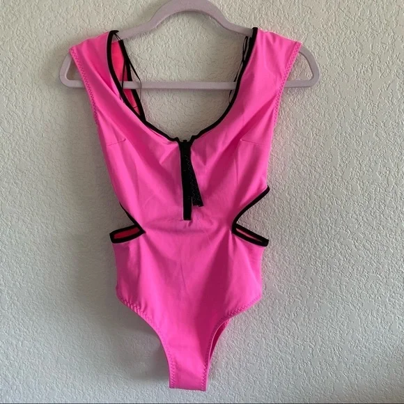 Zara Sporty Pink and Black One piece Swimsuit