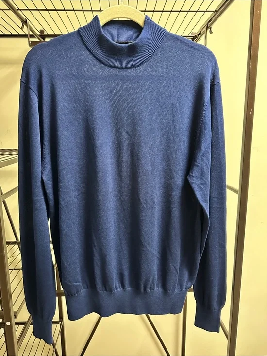 Tulliano Navy Blue Silk Cotton Mock Neck Sweater Men’s Medium