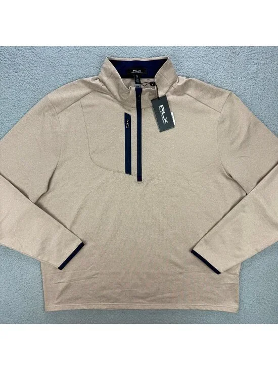 RLX Ralph Lauren Sweater Men XXL 2XL Beige Performance Jersey 1/4 Zip Golf Shirt