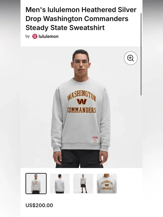 Lululemon Washington Commanders Steady State Sweatshirt No Size Approx XL