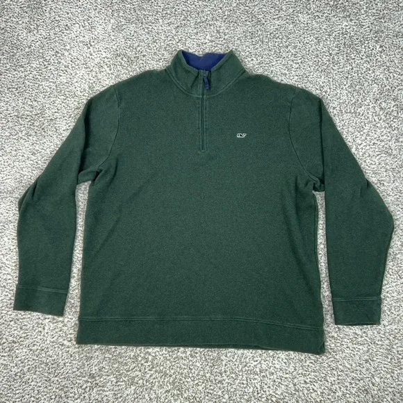Vineyard Vines Sweater Mens XL Green Quarter Zip‎ Mock Neck Whale Pullover Logo
