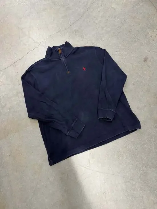 Polo Ralph Lauren Men's Navy Blue Cotton Quarter-Zip Pullover Sweater Size L