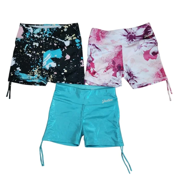EUC Bundle 3 Justice Active Shorts Gymnastics Dance Side Cinch Tie Size M (10)
