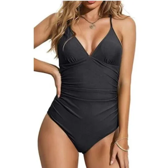 NEW Black Sz Medium Beach Pool Removeable Pads Adjustable Straps 1 Pc Swimsuit
