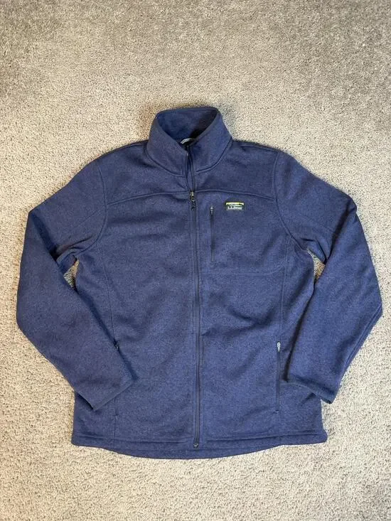 L.L. Bean Sweater Jacket Mens LT Slightly Fitted Blue Full Zip Mock Neck Fleece
