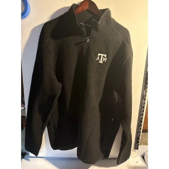 Cutter & Buck Mens Texas A&M Aggies Cascade Sherpa Fleece Quarter Zip Black XLT
