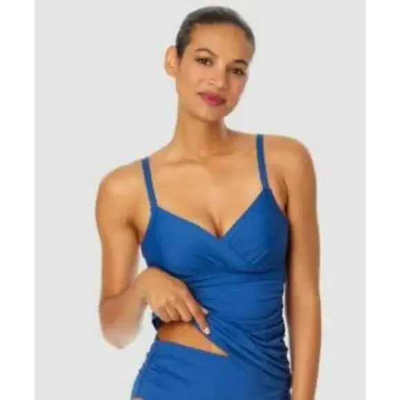 Anne Cole Women's Blue Surplice Underwire Tankini Top 34DD/36D