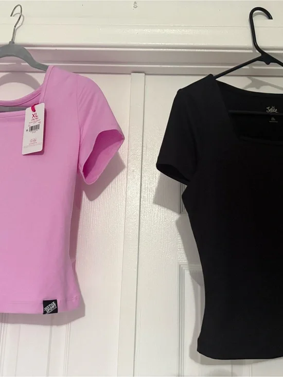 Justice Pink and Black Short Sleeve Scoop Neck Tee