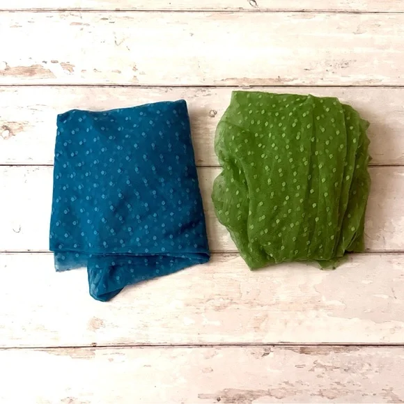 Sheer Fabric By the Yard Bundle Lot of 2 Blue Green Crafts Sewing Etc NEW