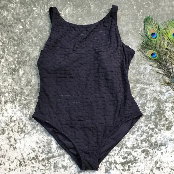 Anne‎ Cole Black High Neck Sheer Swimsuit