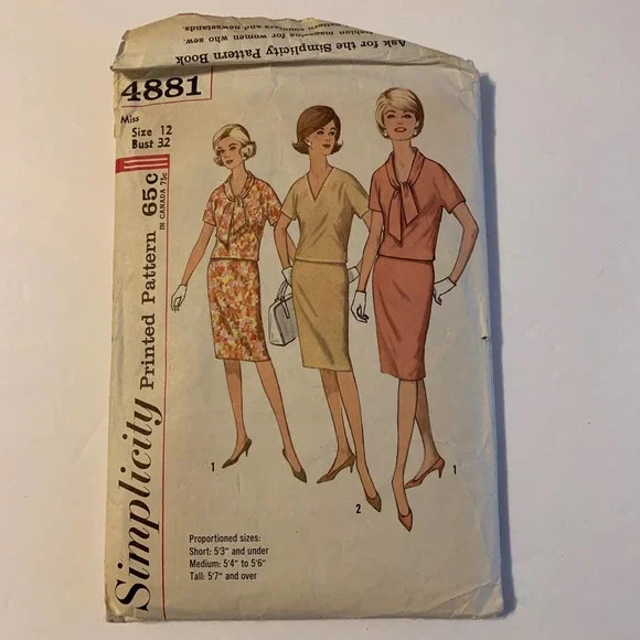 Simplicity Vintage 1960's Pattern #4881‎ Misses 2 Piece Dress Size 12