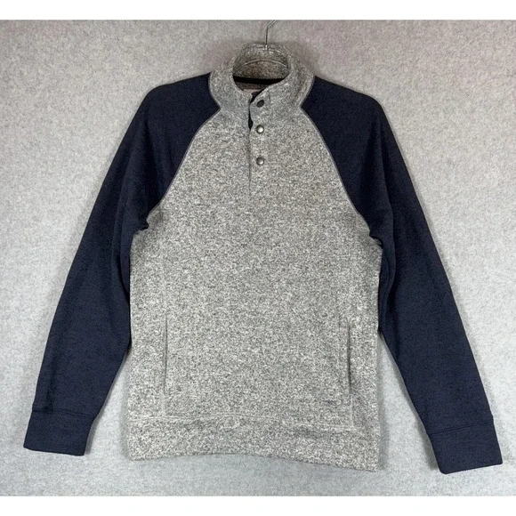 Sonoma Pullover Sweater Mens Small Gray Navy Blue Mock Neck Fleece Knit Warm