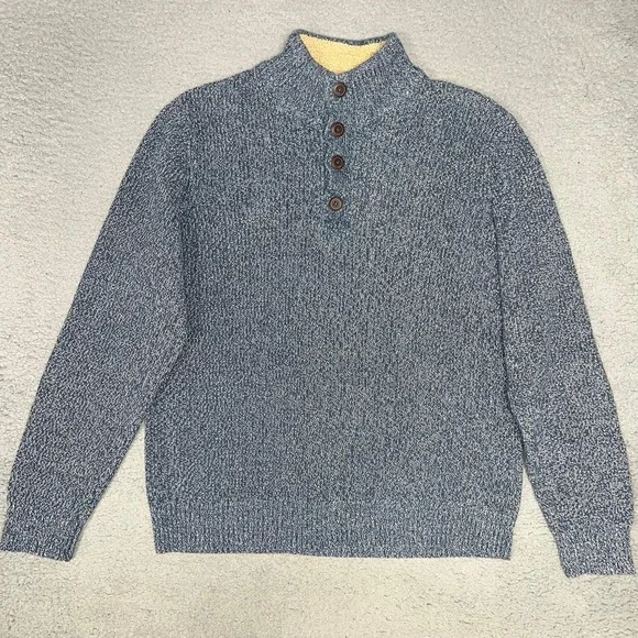 G.H. Bass & Co. Sweater Mens Sz XL Blue Sherpa Fleece Lined Ribbed Knit‎ Grandpa