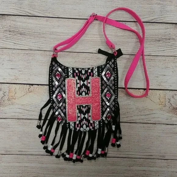 Justice Black‎ Pink Beaded H Child's Handbag