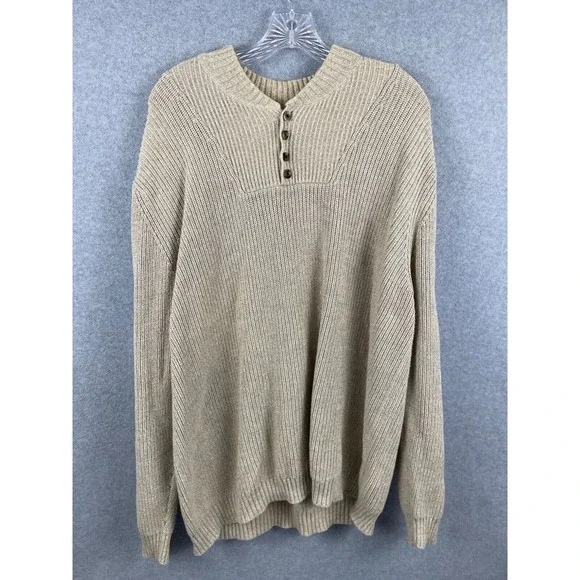 Eddie Bauer Sweater Men's 2XLT Brown‎ 1/4 Button Pullover Crew Neck Long Sleeve