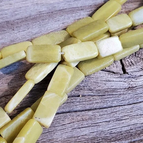 Full Strand Hand Cut Olive Olivine New Jade Flat Rectangle Gemstone Beads