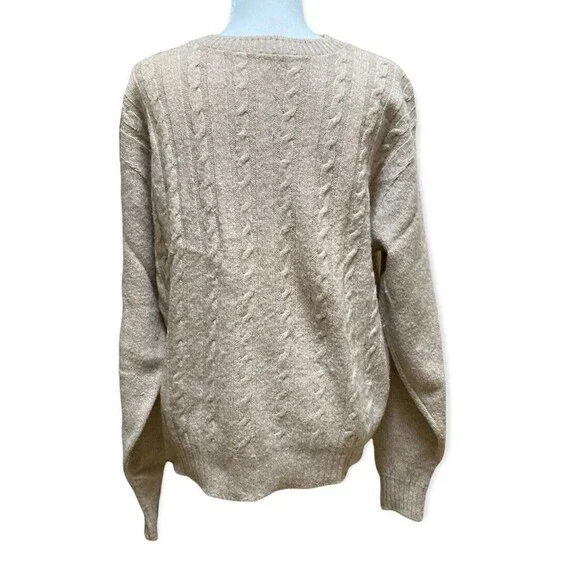 Vtg 90s Jantzen USA Wool Blend Cable Knit Sweater L Beige Grunge Fisherman Style