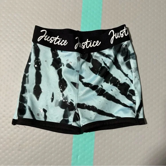 Justice Black and Aqua Tie-Dye Shorts dance shorts cheer‎ workout NWOT
