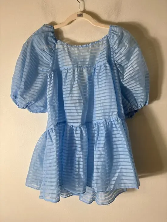 NWT Asos Sheer Light Blue Peplum Top Sz 14