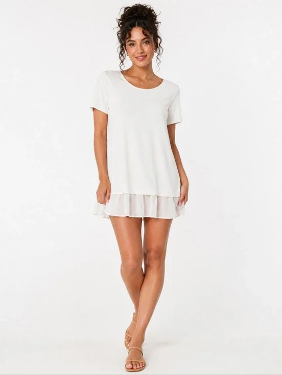 Multiples Off White Chiffon Hem Tunic Dress Soft Stretch Shift Mini Size S