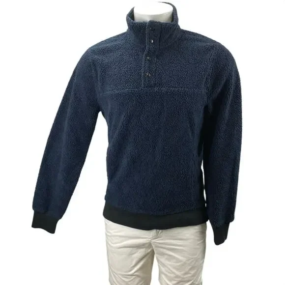 J.Crew Men's Navy Blue Sherpa Fleece Turtleneck Snap Long Sleeve Sweater Top S