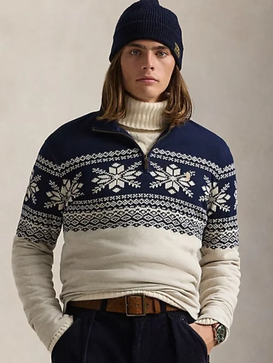 Polo Ralph Lauren || Snowflake Estate Rib Pullover Nordic Pattern Navy Cream M