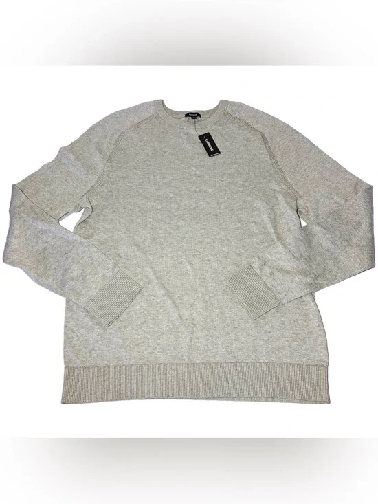 NWT Express Gray Solid 100% Cotton Knit Crew Neck Pullover Sweater Men's Size M
