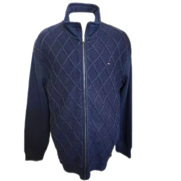 Tommy Hilfiger navy blue full zip front sweater, 60% cotton, size XL