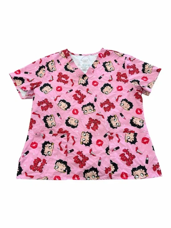 Fleischer Studios Pink Betty Boop Graphic Scrubs Medical Top XL