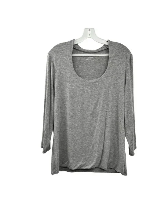 GRACE Womens Scoop Neck Top Gray 3/4 Sleeve Size XL