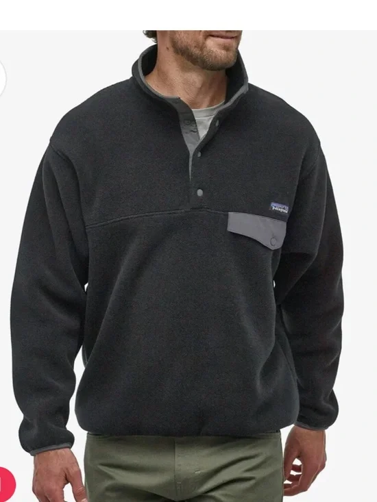 Patagonia Synchilla‎ Black Fleece Snap T Pullover with Gray Chest Flap