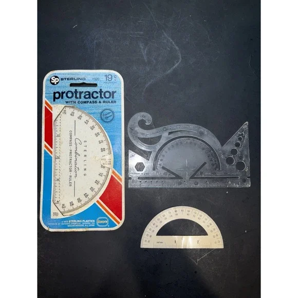 Vintage Drafting Tool Lot Sterling Protractor Geometry Ruler Template 72' Borden