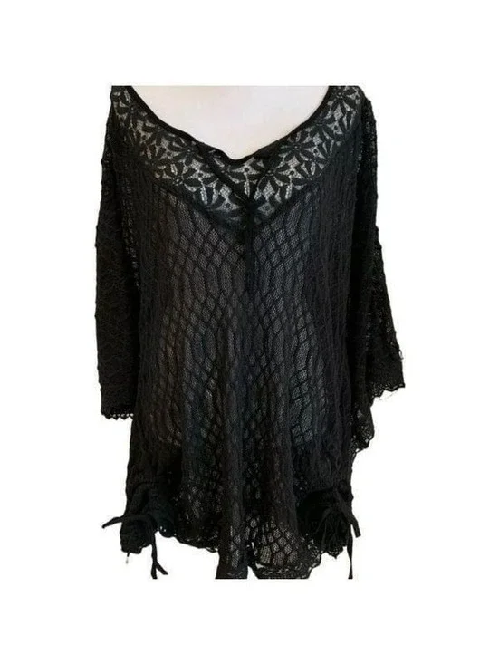 Monoreno Black Crochet Top Sz S