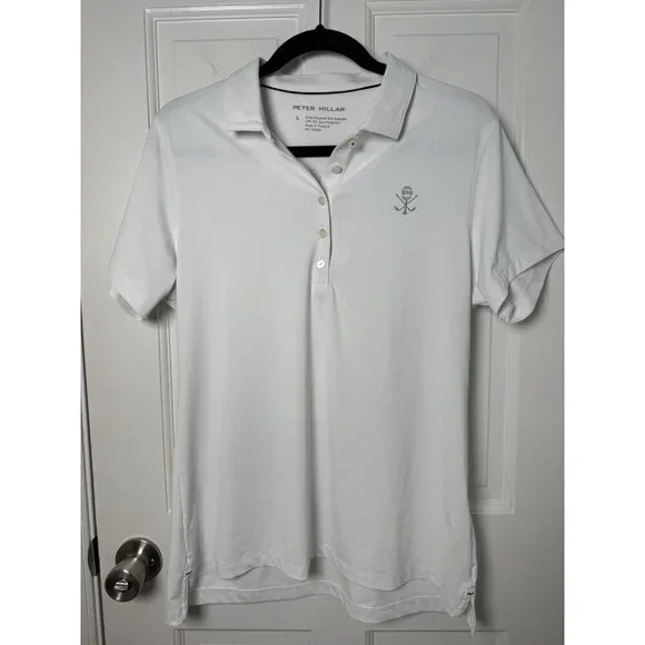 Peter Millar Women’s White Fitted Golf Polo Shirt SPF 50 Sz Large EUC